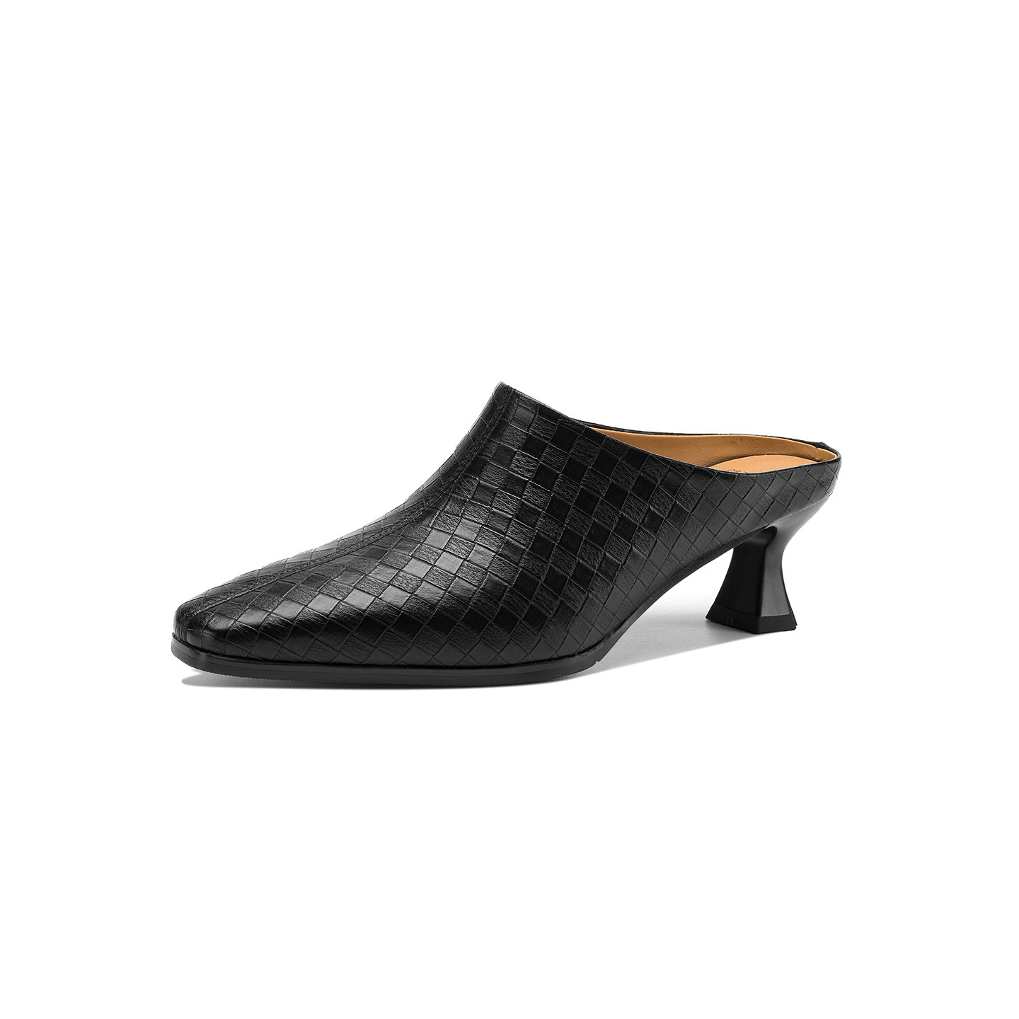 Sandal nữ bít mũi gót thô 5 cm, da bò đơn giản mùa xuân hè — đen