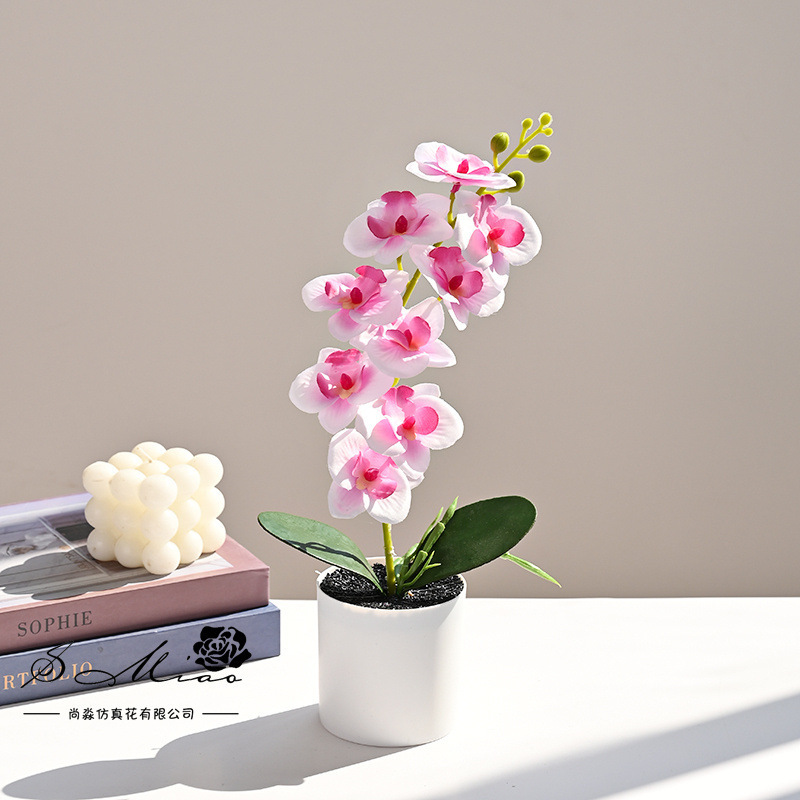 Orquídea de mariposa artificial pequeña decoración del hogar bonsai fotografía simulación flor verde decoración interior simulación maceta