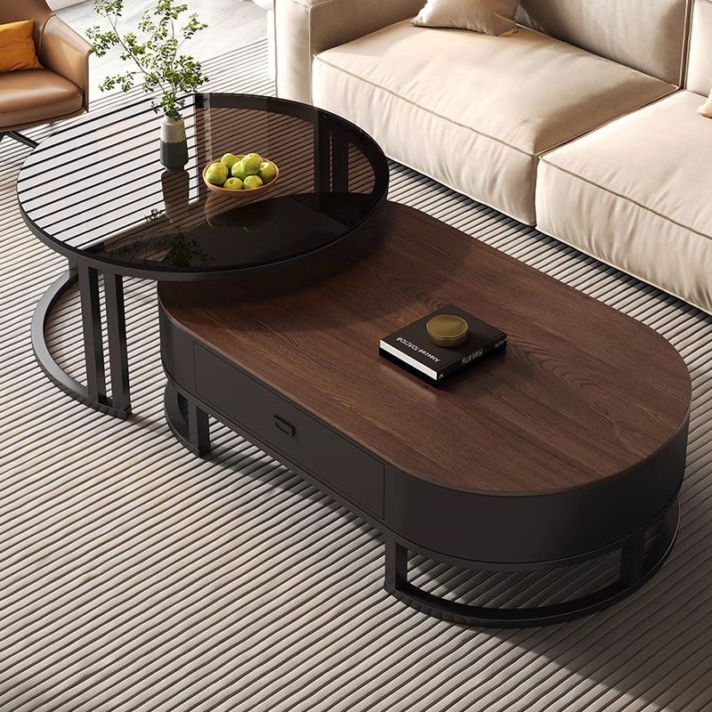 Solid Wood Tea Table for Small Apartments, Minimalist Tea Table, Light Luxury Retractable Tea Table Combination, New Mid-Century Style Tea Table