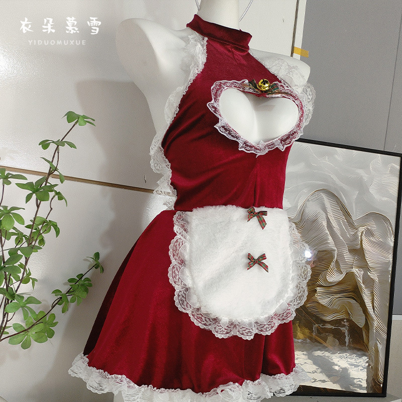 Yidomuxue Sexy Christmas Velvet Pajamas Girl Suit Sweet Pure Desire Slim Temptation Passion Uniform 3115