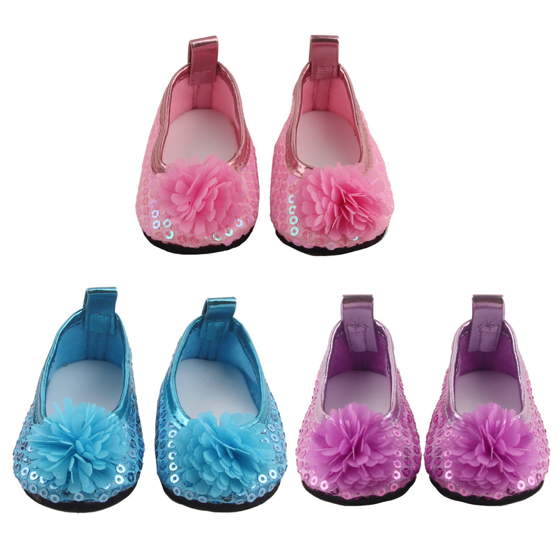 18inch Doll Shoes with Flower Sequins, Multi-Colored Dance Shoes 18inch American Girl Doll