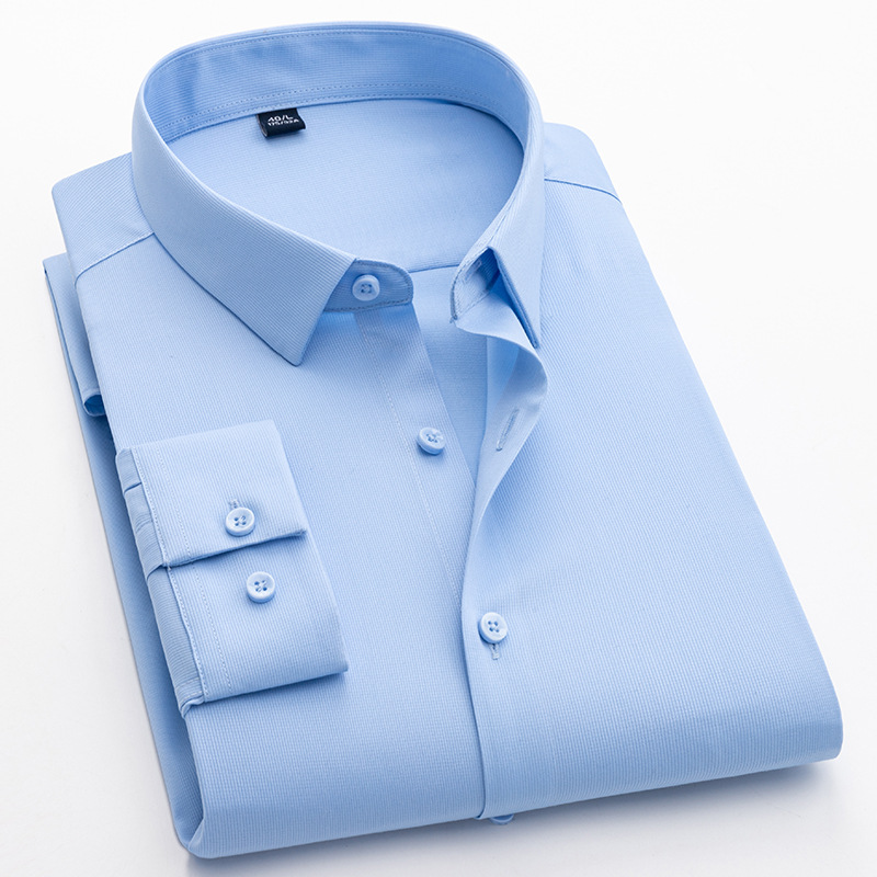 LOGO personalizado camisa de fibra de bambú para hombre elástico de mangas largas sin planchado delgado color sólido versátil ropa de hombre de negocios transpirable