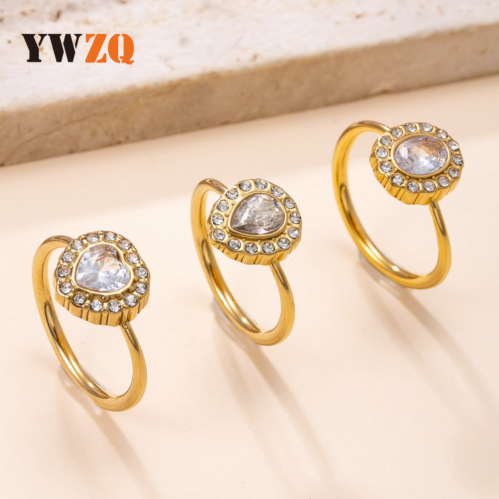 Fashionable universal ring with stone stainless steel with zircon