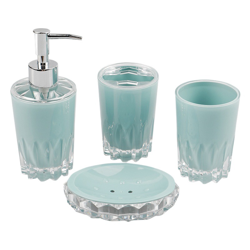 Cuarto de baño de plástico de cuatro piezas conjunto de fábrica al por mayor de lavado de baño de cuatro piezas conjunto de baño enjuague bucal cepillo titular de cuatro piezas conjunto