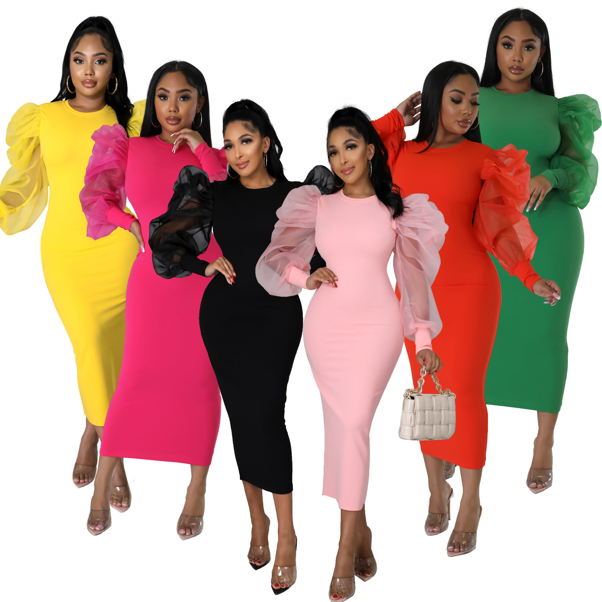 Women's Regular Dress Elegant Round Neck Long Sleeve Solid Color Midi Dress Daily display picture 1