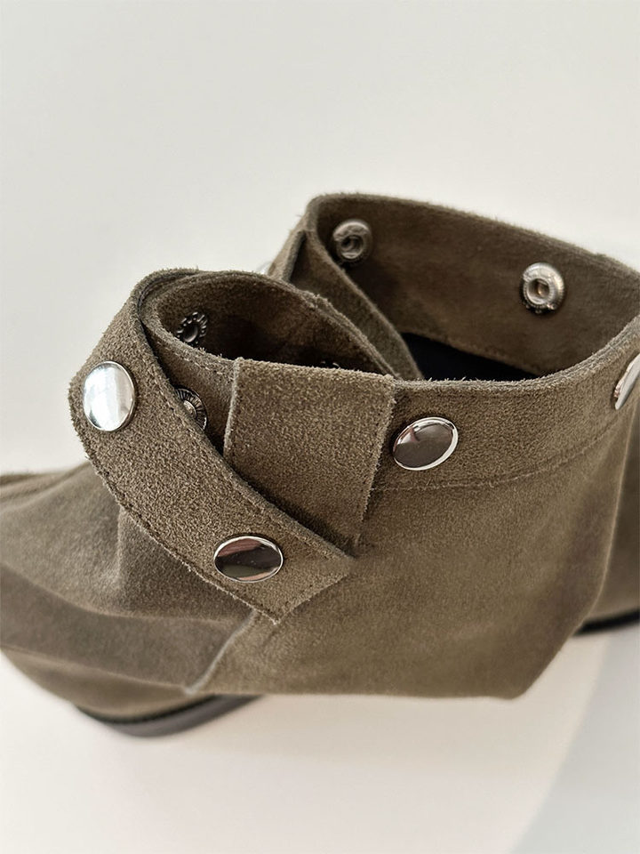 Bốt Martin nữ da lộn nhún nhăn ống rộng gót thô kiểu kỵ sĩ đi hai kiểu — Màu kaki, màu đen chi tiết 3