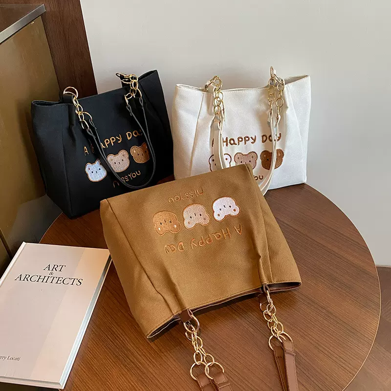 2025新款大学生上课通勤包大容量单肩手提帆布包可爱卡通唯美女包