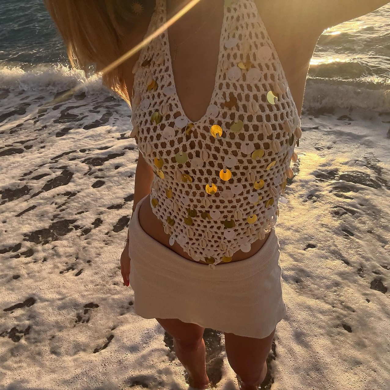 Halter Top Sexy Girl Beach Vacation Pure Sequined Swimwear European And American Style Fashion 2025 Backless Hollow Out Design_ecoleips.com