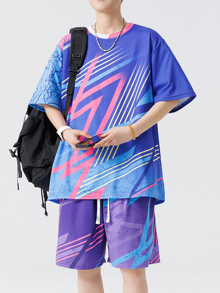 Camiseta adolescente de manga corta para hombre 2025 nueva camiseta suelta de verano pantalones cortos traje deportivo