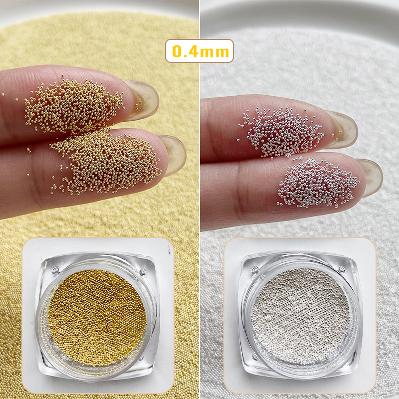 0,4mm Mini pequeños granos de acero accesorios de uñas tamaño pequeño cuentas redondas de metal DIY decoraciones de uñas Accesorios