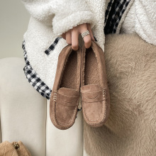 冬季羊毛豆豆鞋棉鞋圆头平底蝴蝶结加绒保暖瓢鞋皮毛雪地靴超高跟