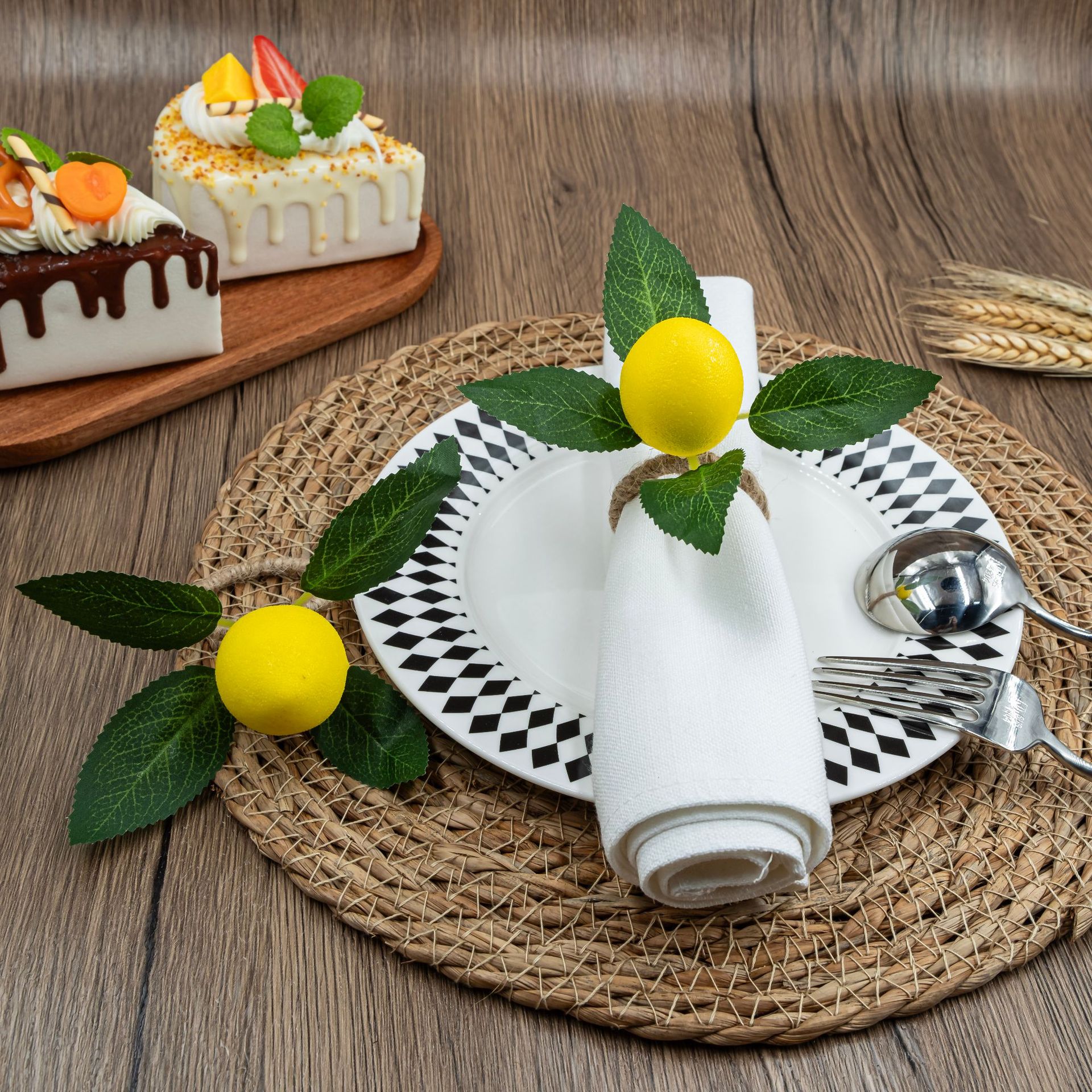 Cross-border Simple Yellow Lemon Napkin Rings Simulation Napkin Holder Napkin Buckle European Style Plant Jute Cloth Ring Wholesale