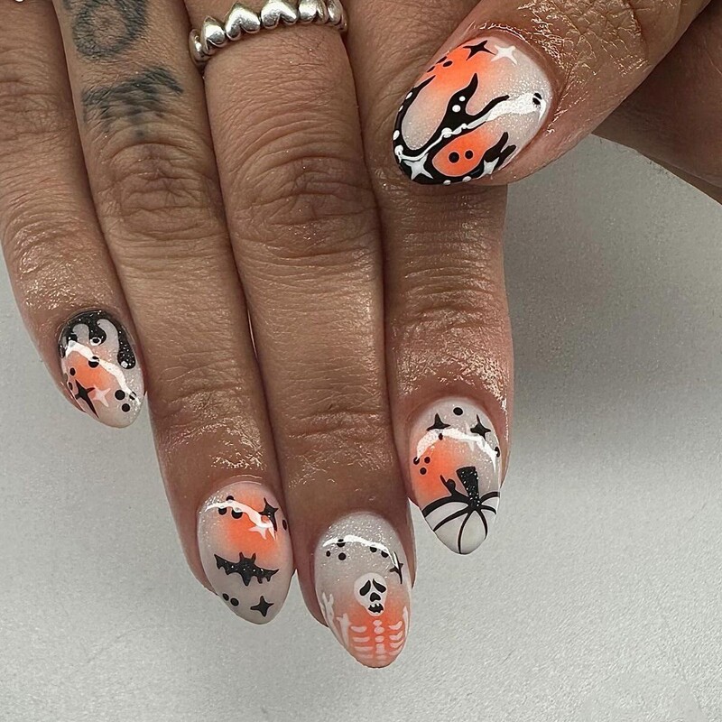 Halloween Gradient Smudged Orange Spider Pumpkin Press-On Nails Dark Sweet Cool Style Removable Fake Nail Stickers Halloween Gradient Smudged Orange Spider Pumpkin Press-On Nails Dark Sweet Cool Style Removable Fake Nail Stickers