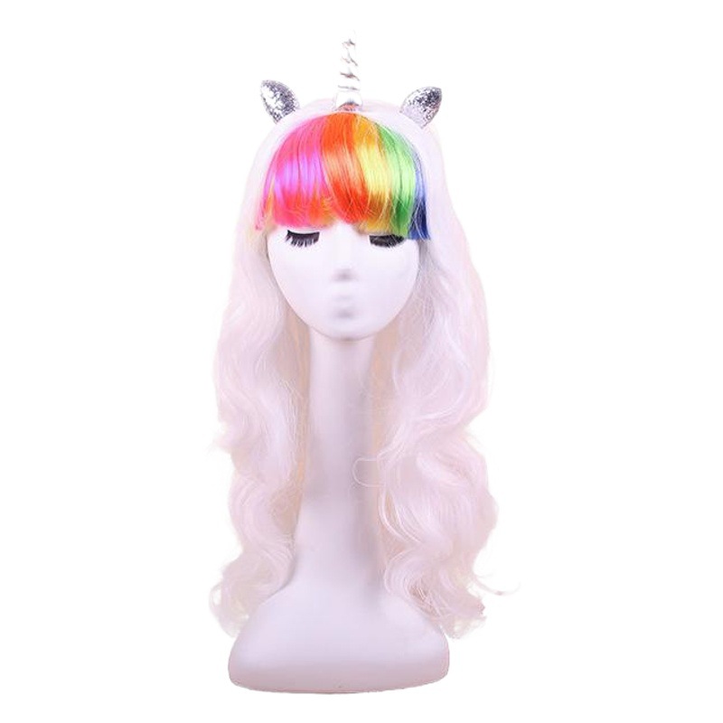 Peluca de color de UNICORN colorido peluca ondulada colorida caballo anime Peluca de UNICORN