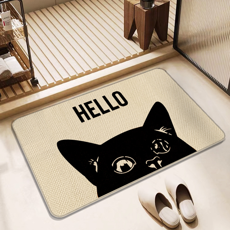 Ins Style Entrance Door Non-Slip Linen Floor Mat Breathable and Water-Absorbent Kitchen Bathroom Carpet Cartoon Mat Ins Style Foyer