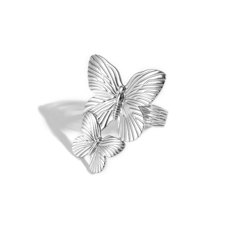 Flower, Butterfly Pattern Wholesale Jewelry IG Style Flower Butterfly Titanium Steel Plating Open Rings