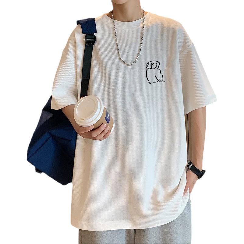 Waffle manga corta hombres marca de moda japonés verano camiseta oversize Ruan guapo simple fresco ropa pesada