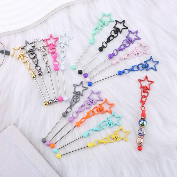 New Creative DIY Beaded Five-Pointed Star Shape Keychain Bag Pendant Metal Beaded Keychain Ready for Sale