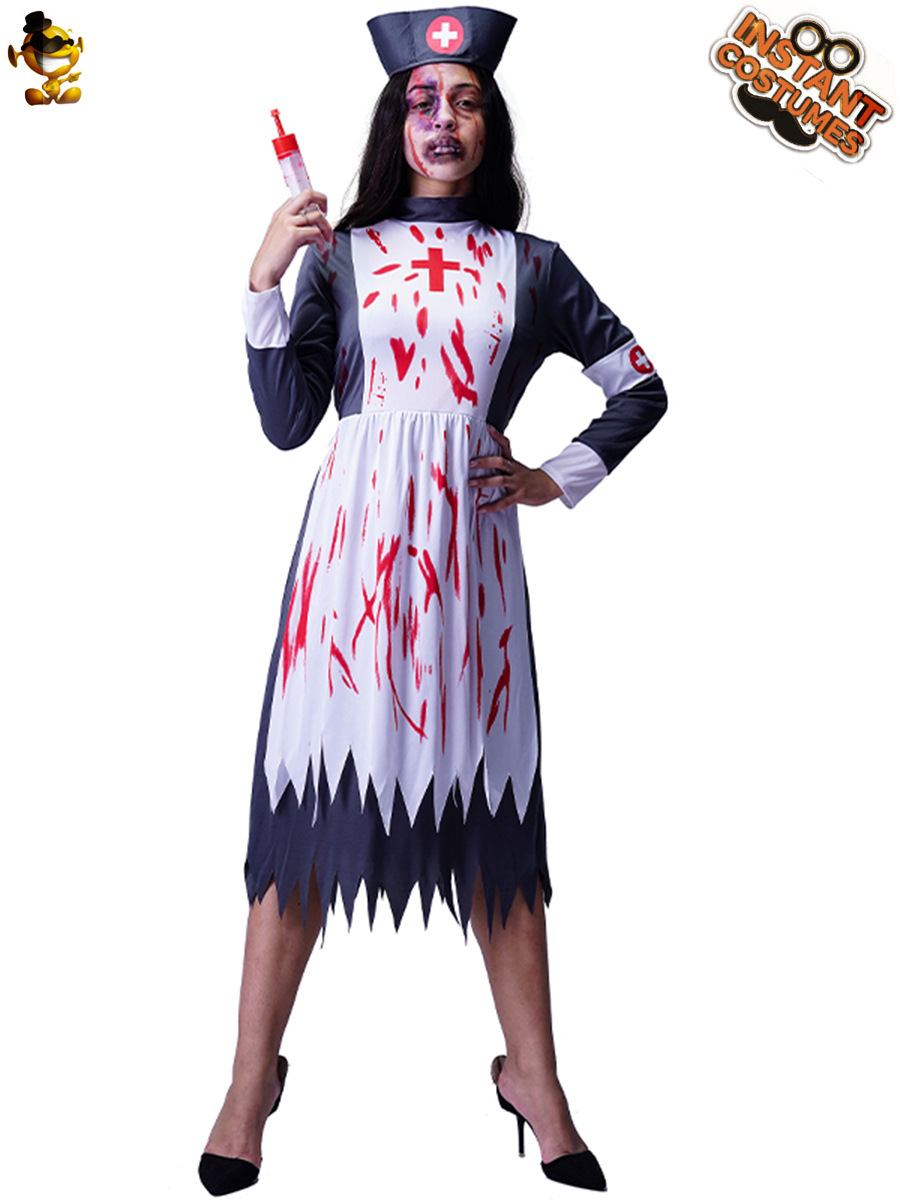 Traje de Halloween de las mujeres Zombie mancha de sangre traje de enfermera Zombie chica doctor fiesta traje de rendimiento de la etapa