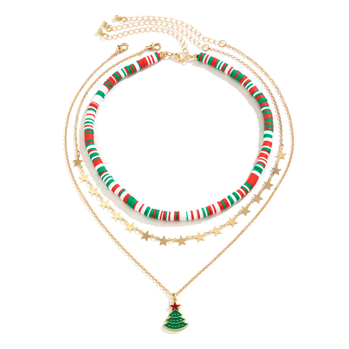 Christmas Beaded Choker Necklace With Crystal Snowman Charms_voghion.com