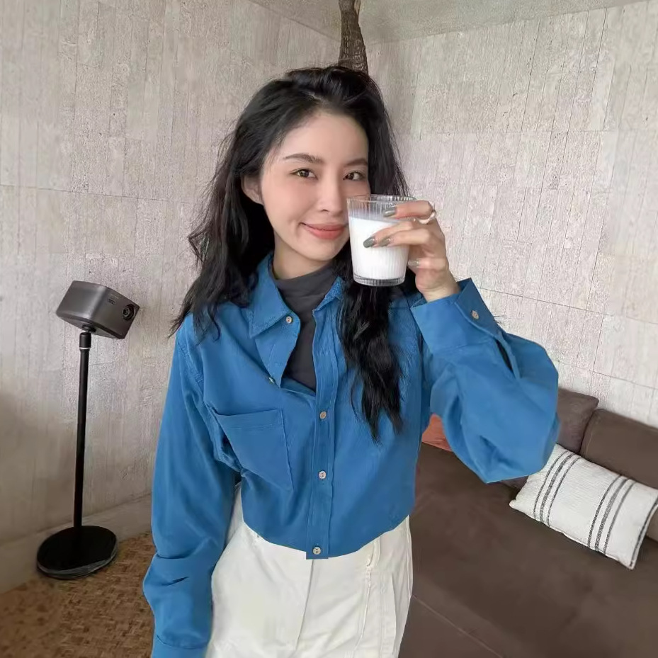 클리어런스 환불되지 않은 코듀로이 긴팔 셔츠 여성의 봄과 가을 디자인 셔츠 캐주얼 다용도 탑 7329
