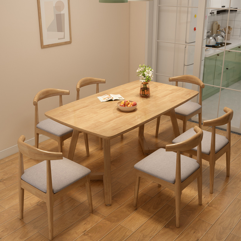 Mesa de comedor de madera maciza nórdica moderna mesa de comedor rectangular económica simple y combinación de sillas pequeño apartamento sala de estar mesa de comedor en casa