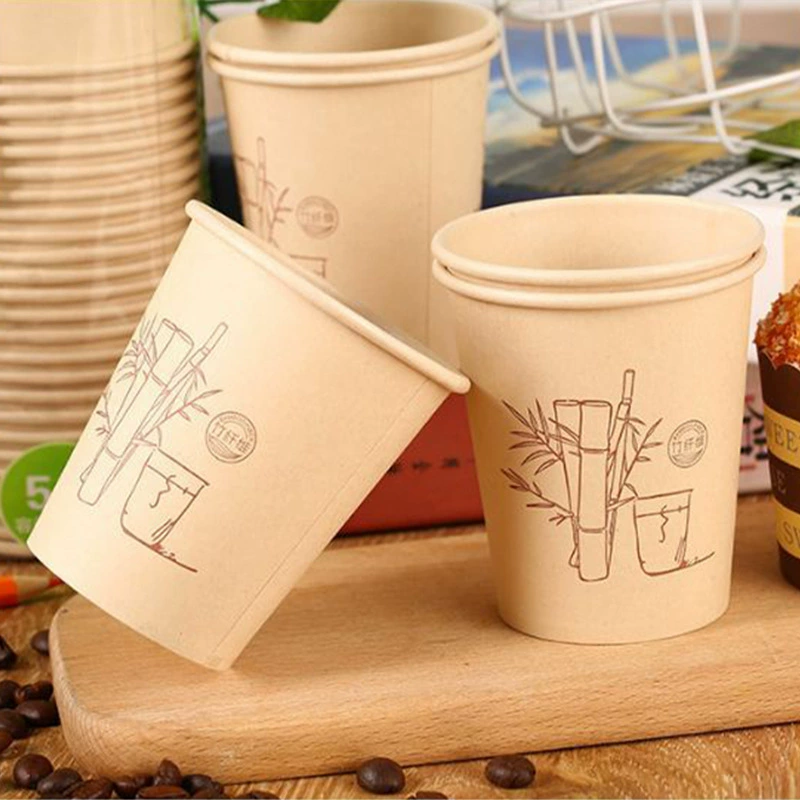 Thickened paper fiber disposable paper cup in natural color bamboo fiber cups 50 pieces office food-grade water cups