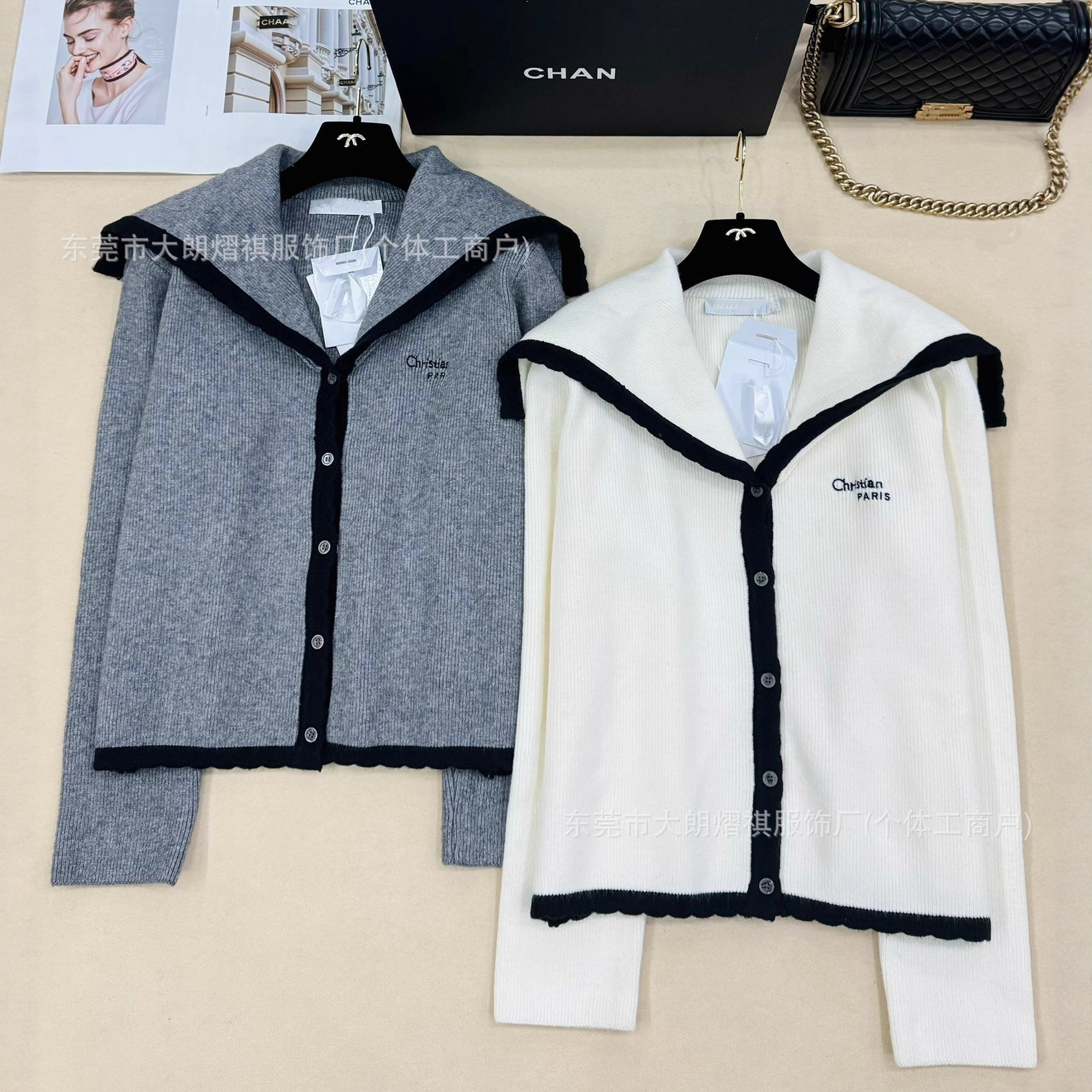 深圳南油货～高版本D家 25早秋新款纯色简约海军领针织长袖开衫