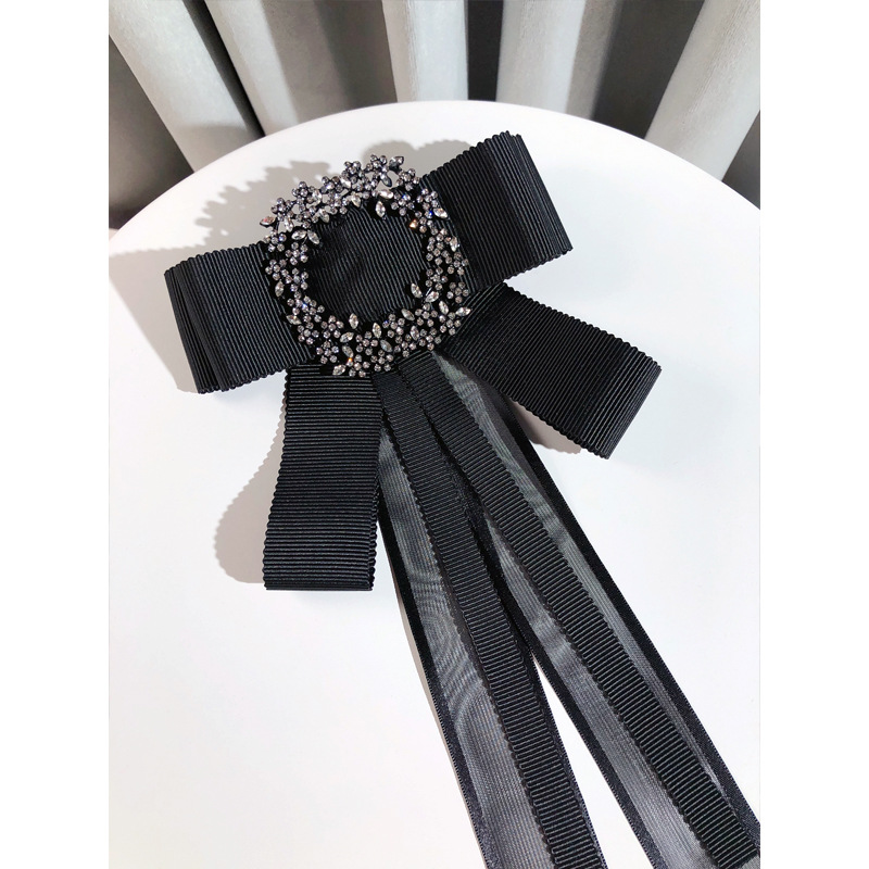 Estilo coreano de moda nueva cinta decorativa pajarita mujer negro estilo Chanel francés diseño arco broche Accesorios