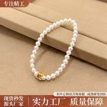 现货爆款s925纯银电镀金天然淡水珍珠极光珠手串珠手串女手链批发