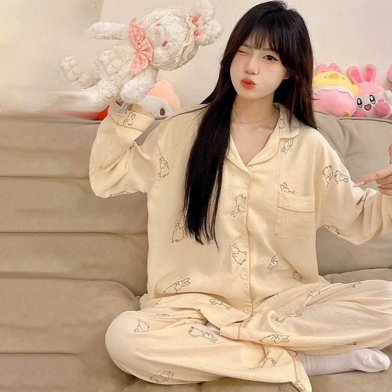 睡衣女两件套家居服韩版卡通少女直播代发夏宽松薄款休闲外穿女士