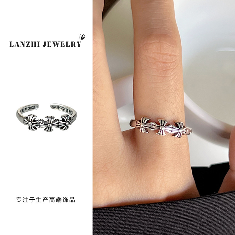 Lan Zhi 925 anillo de plata esterlina personalidad punk exagerado diseño joyería hip hop anillo abierto no desvanecimiento nicho
