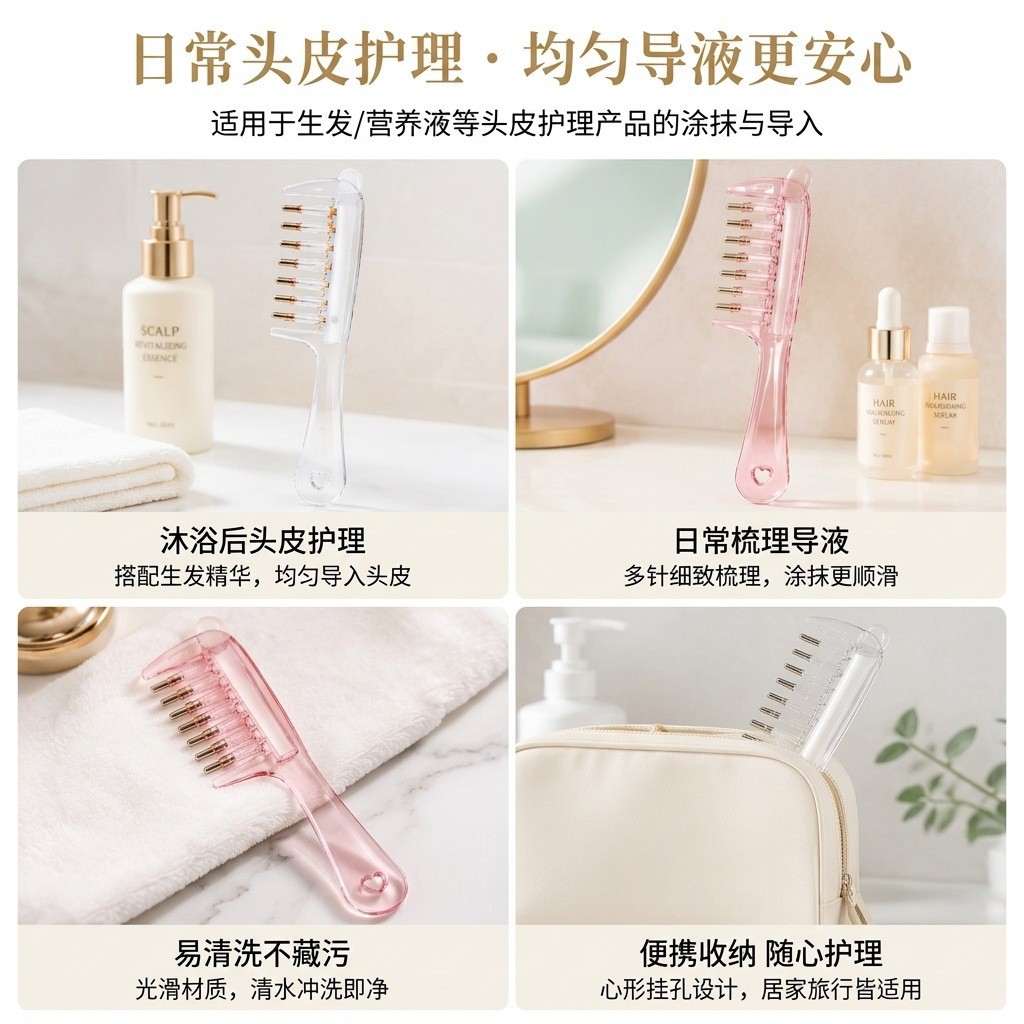 Crystal Scalp Massage Comb Portable Meridian Head Therapy Roller Comb for Essential Oil Care specifications