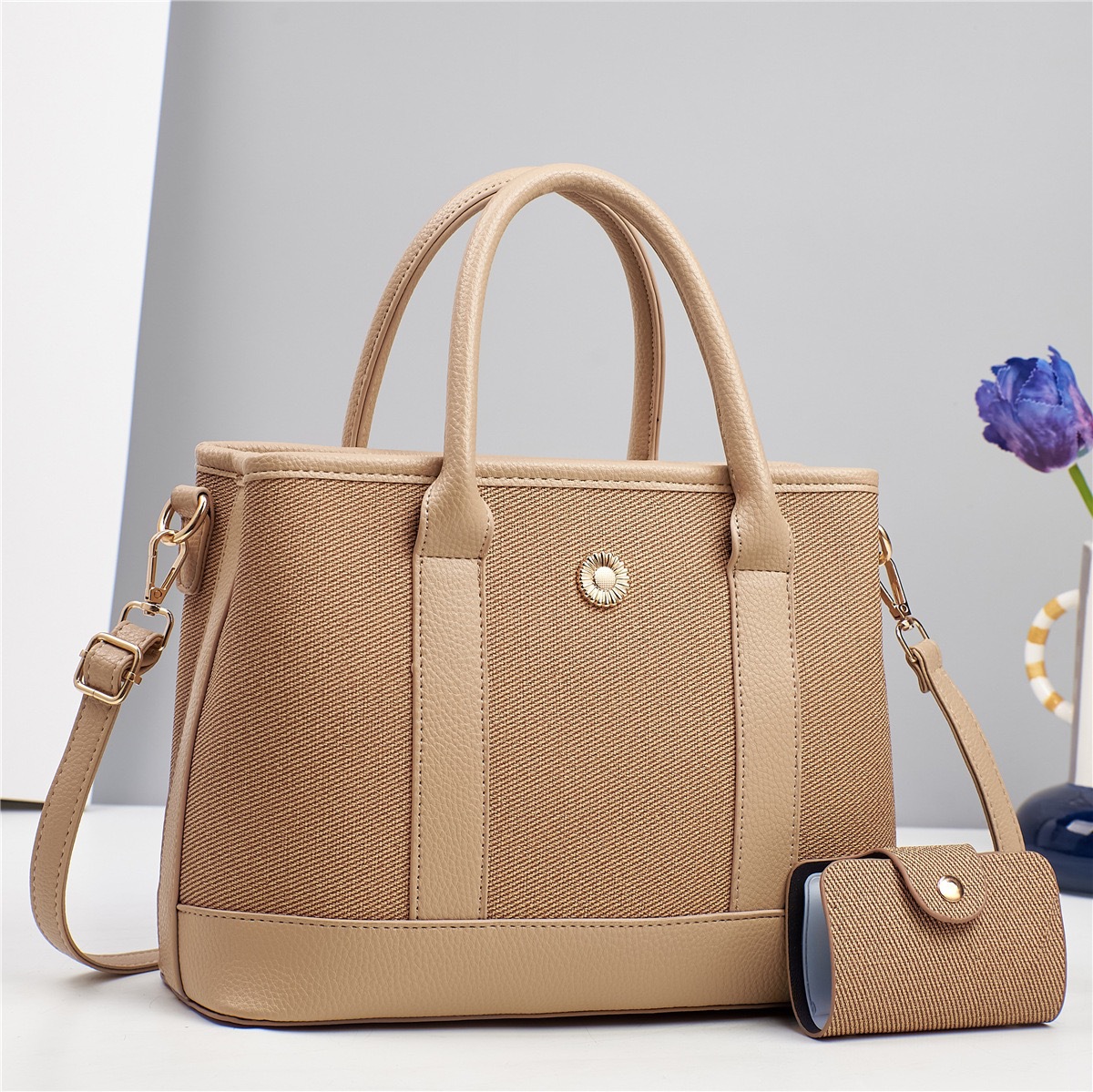 Daily Occasion Pu Leather Material Women's Pu Leather Color Block Elegant Classic Style Square Zipper Bag Sets