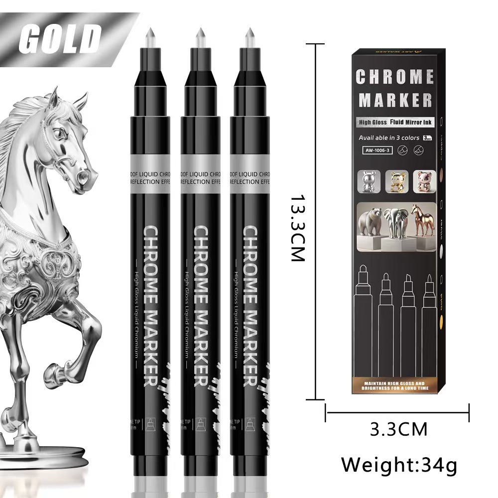 Chrome-Plated Pen, Electroplated Metal Marker Pen, Touch-Up Pen, Color Touch-Up Pen, Waterproof, Non-Fading Signature Pen, Metal Touch-Up Pen