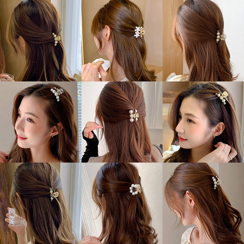 Pequeñas pinzas de cabello de perla temperamento feminino medio agarrado pinzas de cabello de borde pequeño adornamiento de cabeza de alto nivel no lastimar pinzas de cabello