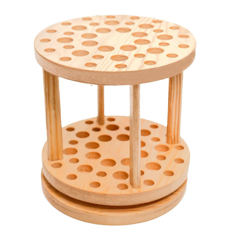 In-Stock Wooden Rotatable Brush Holder Watercolor Pen Display Stand Stationery Storage Rack Solid Wood Paint Pen Holder Stand
