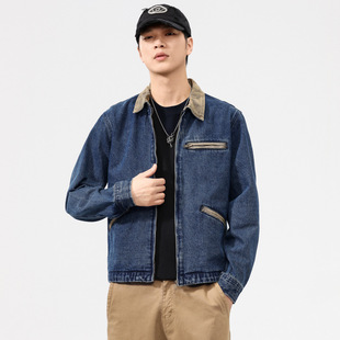 American-style Heavy-weight Color-block Ancient Denim Jacket Men's Spring and Autumn Washed Loose Clothes Jacket Zipper Men's Clothing