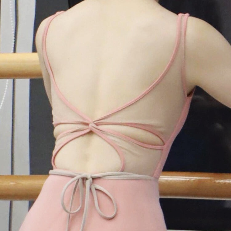 Factory direct source ballet leotard with double shoulder straps, open back, and tie-up design. Multiple colors available, customizable.