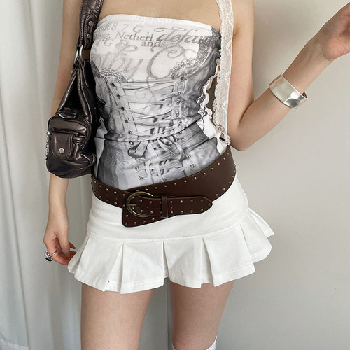 Retro versatile y2k hot girl wasteland style brown waist seal vintage hip-hop niche design heavy industry wide belt