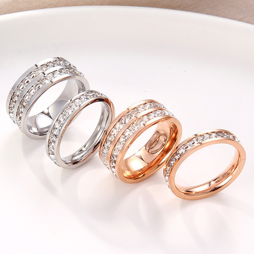 Wenjian titanium steel ring new Japanese, Korean, European and American ring full of diamonds couple rings men and women rings single row of diamonds double row of diamonds