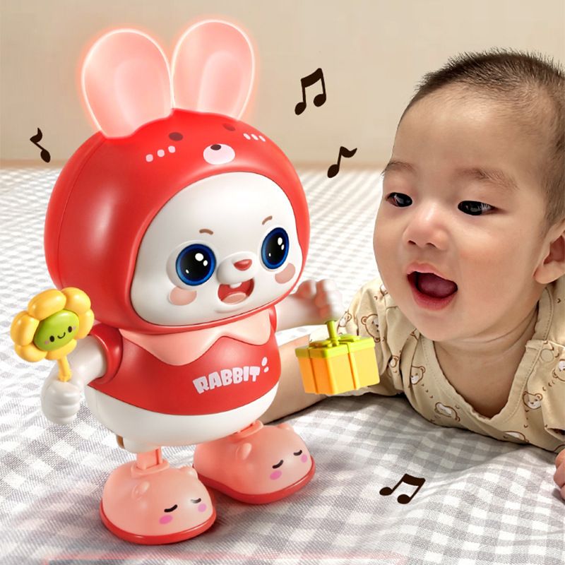 電動ダンシングウサギのおもちゃ赤ちゃん練習ヘッドアップトレーニング回転音と動き子供の赤ちゃんのおもちゃギフト|undefined