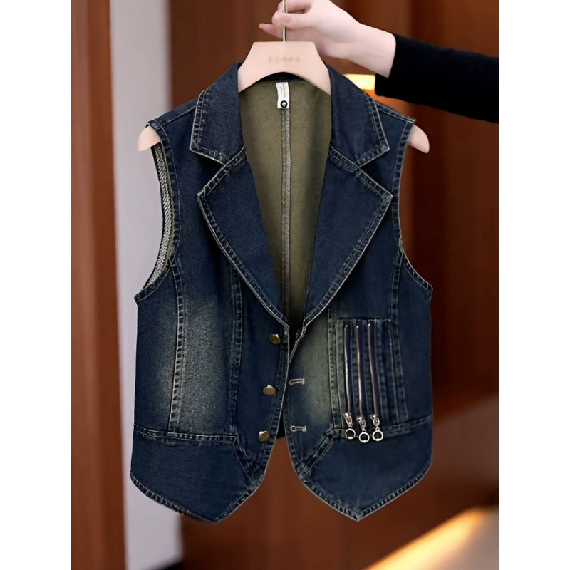 Модный ностальгический джинсовый жилет для женщин, весна 2025, новый стиль, безрукавка, молодежный жилет-жакет для мам