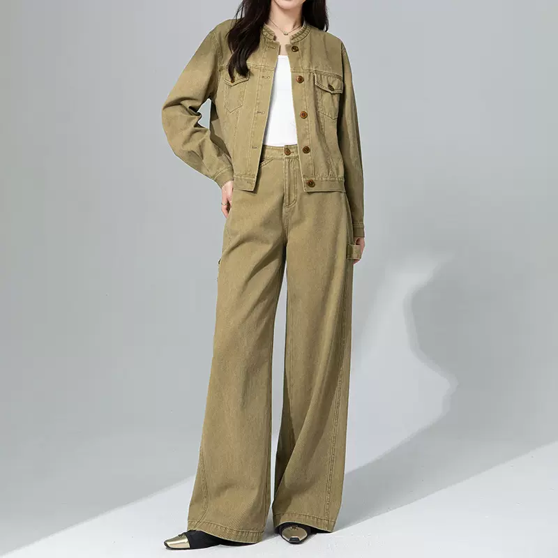 鑫阁 美拉德复古工装短款外套女休闲时尚阔腿裤2025早春新款套装
