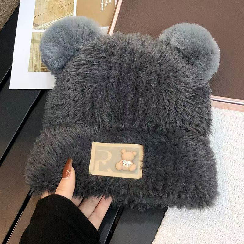 ue Bear For Women, Auumn And Winer, Face Slimming, Thickened Plush, Large Head Circumference, Warm Beanie, Knied_voghion.com