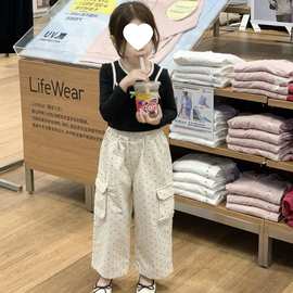 女童韩版套装中小童春秋新款洋气时髦长袖上衣时髦波点长裤两件套
