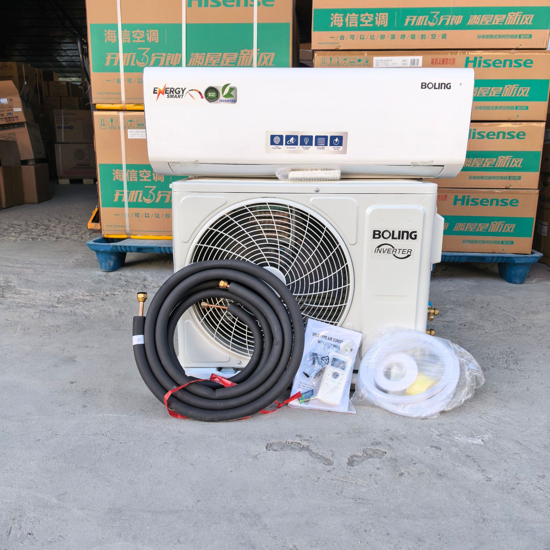 Eksport darajasidagi devorga o'rnatiladigan konditsioner, 9000/12000BTU, 1/1.5 HP, 220V-50/60Hz, bitta sovutgichli inverter.