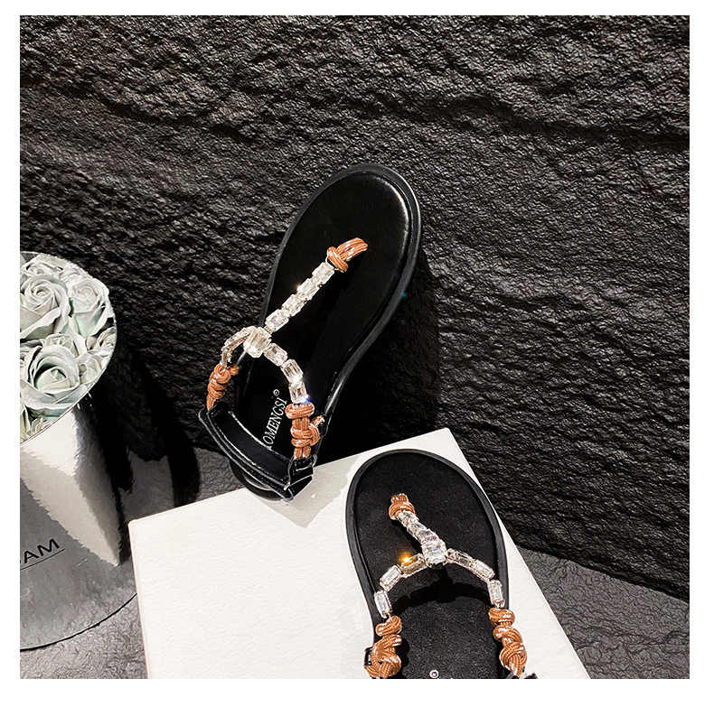 Dép sandal nữ quai ngang thắt nút, đế bằng, khóa dán, mũi tròn — Màu nâu pha lê, Màu nâu thắt nút, Màu đen thắt nút chi tiết 24