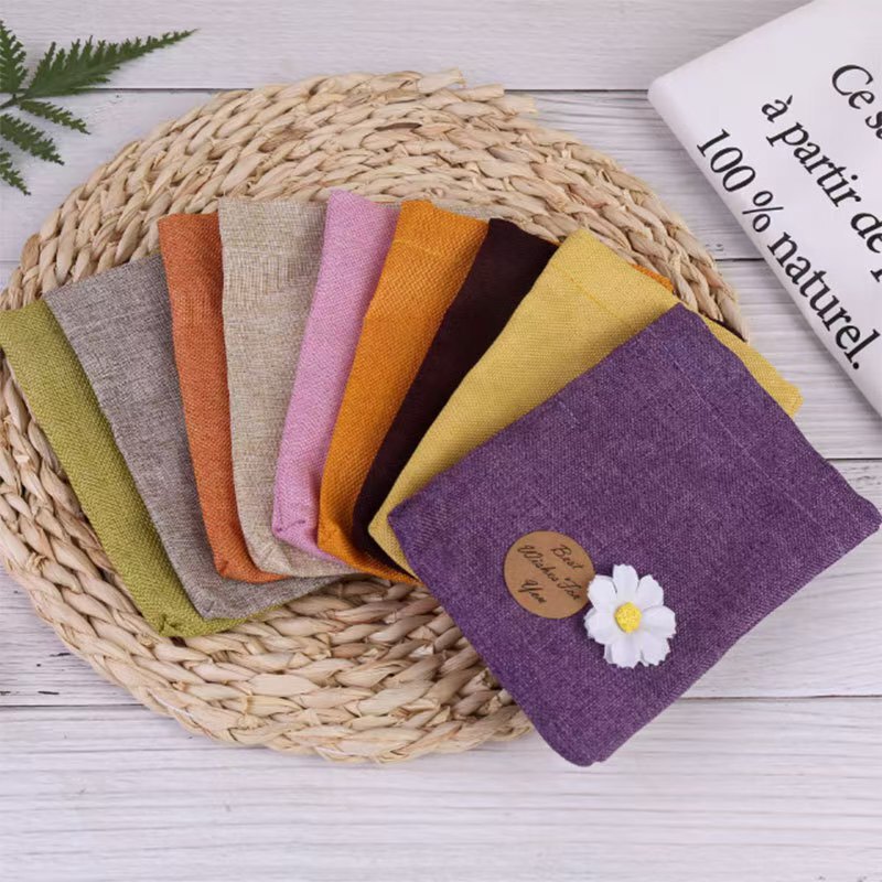 Cotton and Linen Small Camellia Sachet Empty Bag Hotel Wardrobe Shoe Cabinet Deodorizing Sachet Bag Car Sachet Wholesale Home Use
