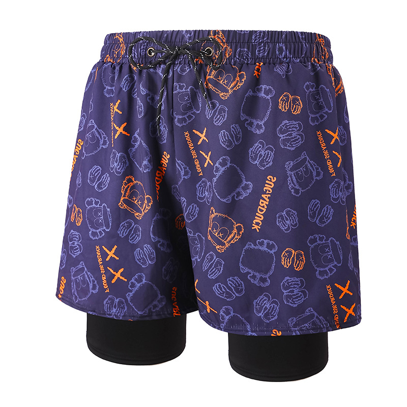 Orange monkey head 001-5 men's swimming trunks